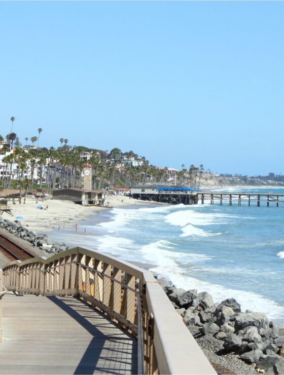 View of Boardwalk in San Clemente with Pier in the distance